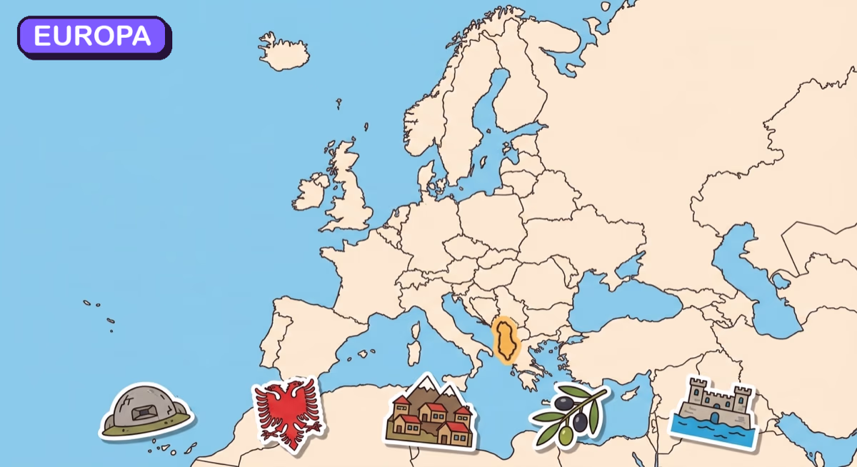 Mapa: Albania na tle Europy