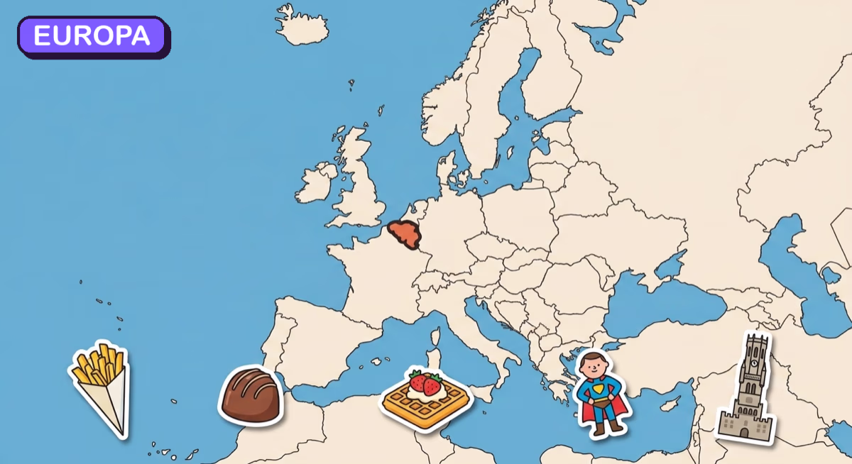 Mapa: Belgia na tle Europy