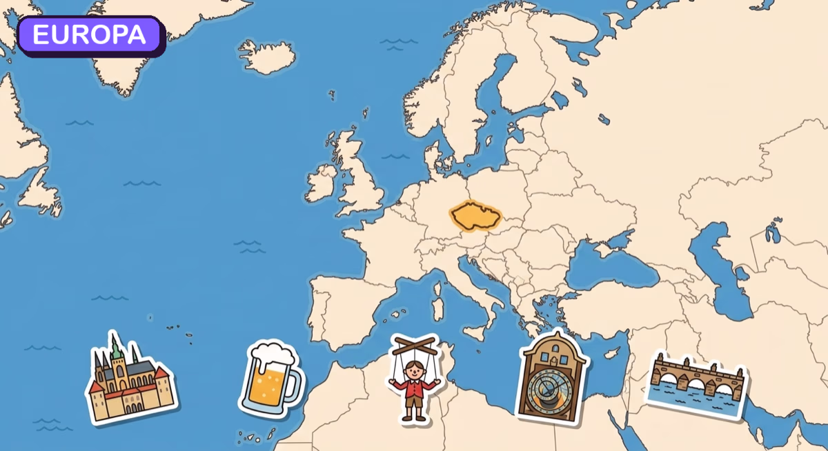 Mapa: Czechy na tle Europy