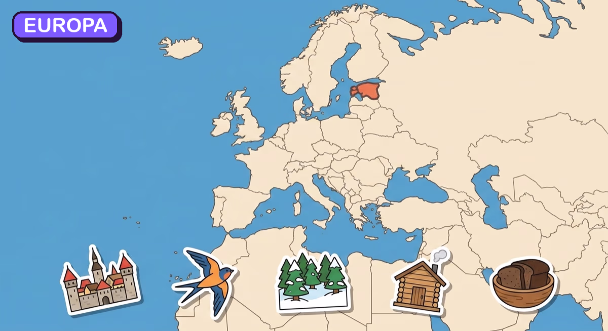 Mapa: Estonia na tle Europy
