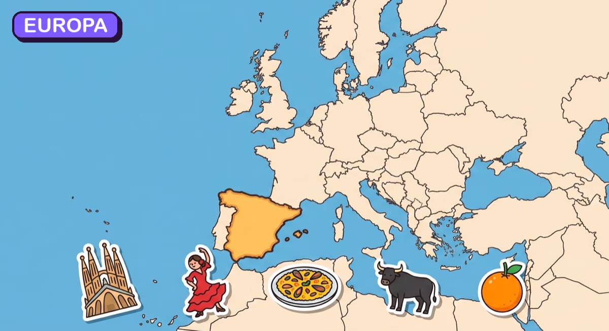Mapa: Hiszpania na tle Europy