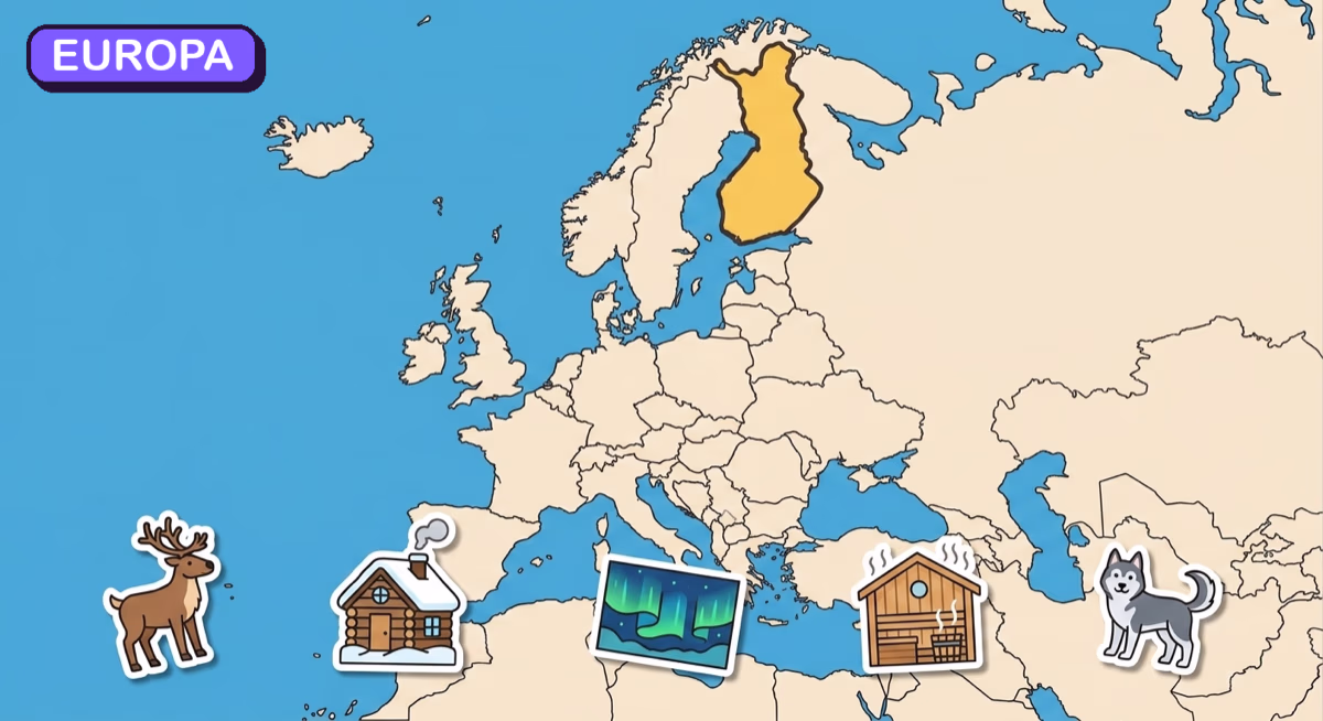 Mapa: Finlandia na tle Europy