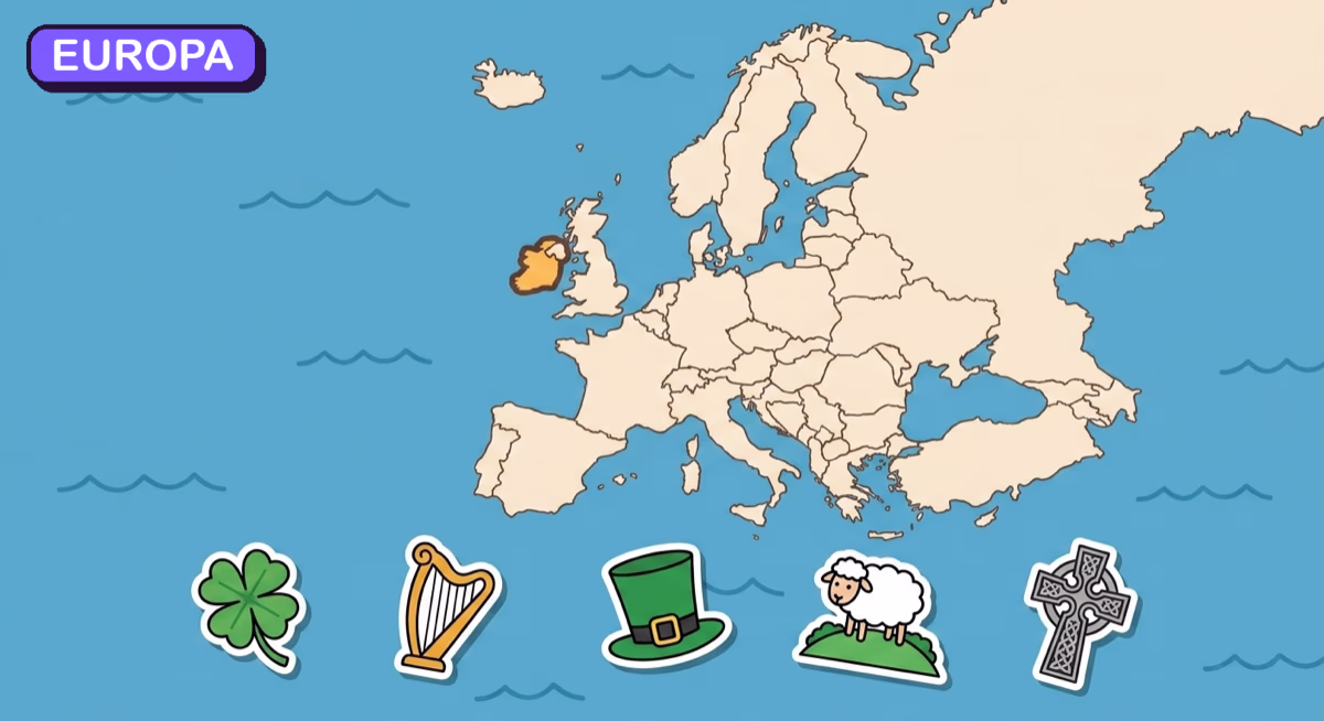 Mapa: Irlandia na tle Europy