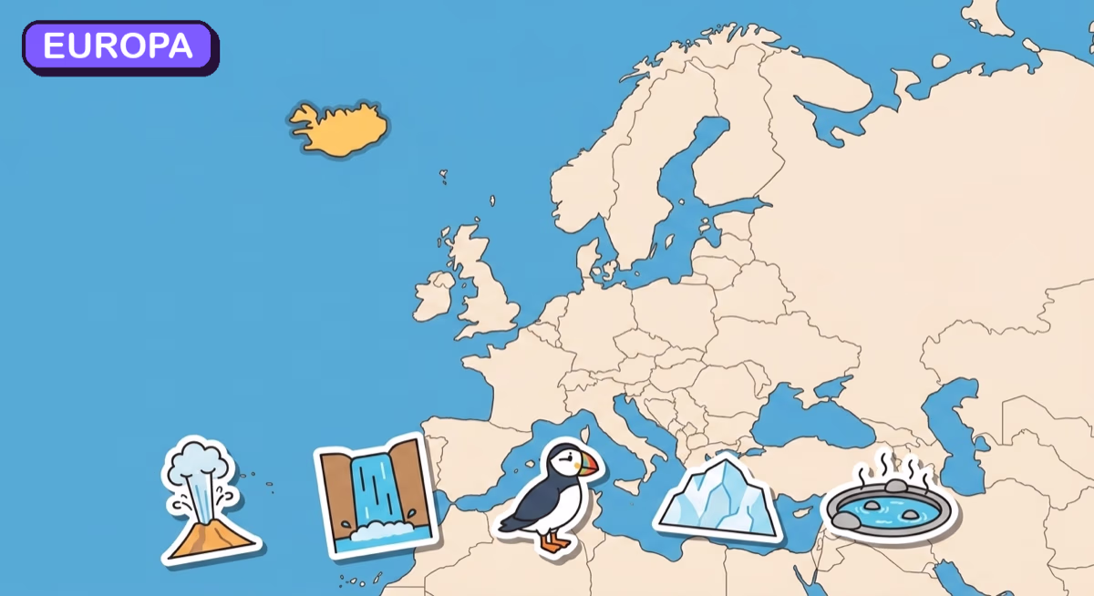 Mapa: Islandia na tle Europy
