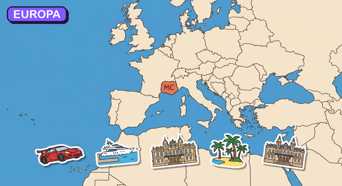 Mapa: Monako na tle Europy