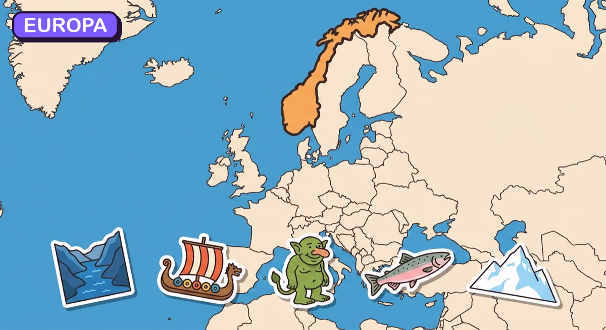 Mapa: Norwegia na tle Europy