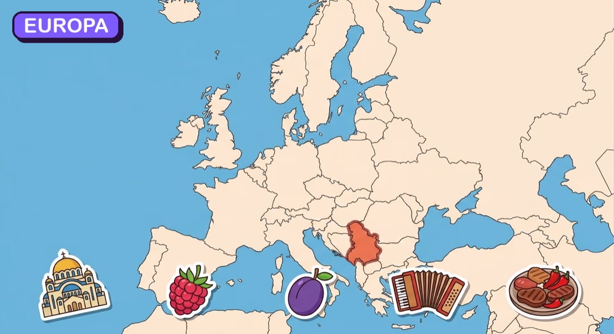 Mapa: Serbia na tle Europy