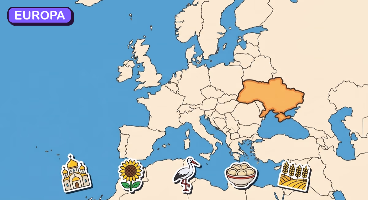 Mapa: Ukraina na tle Europy
