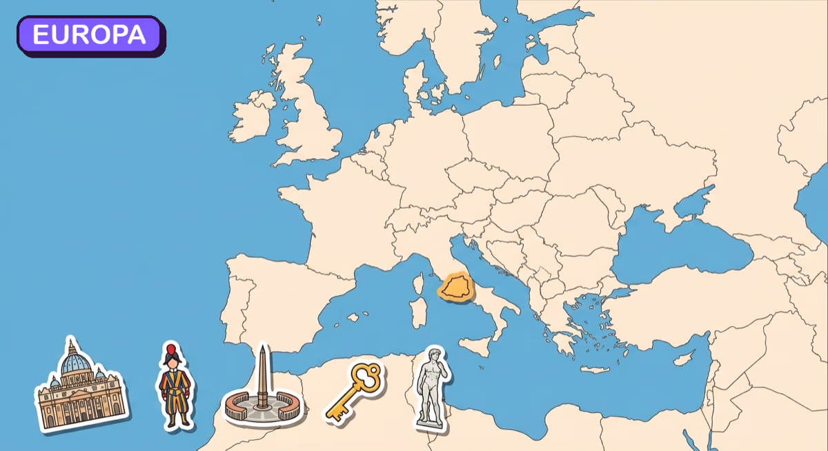 Mapa: Watykan na tle Europy