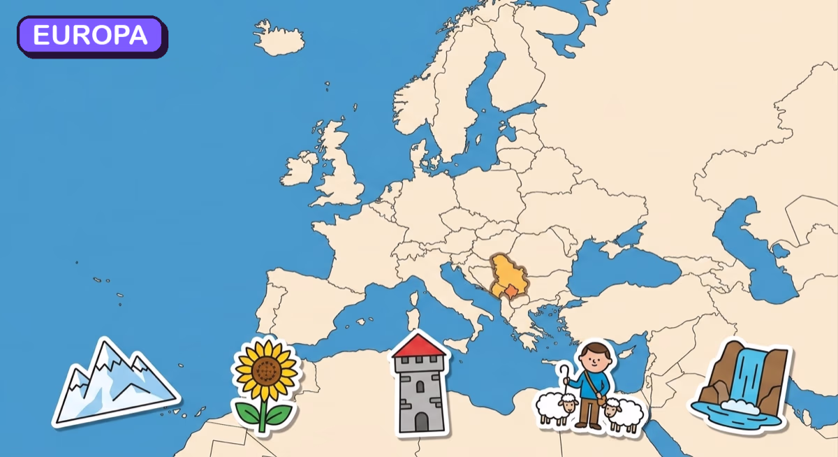 Mapa: Kosowo na tle Europy